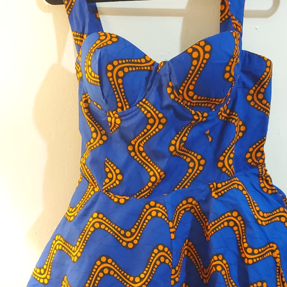 African Print Blue Skater dress.